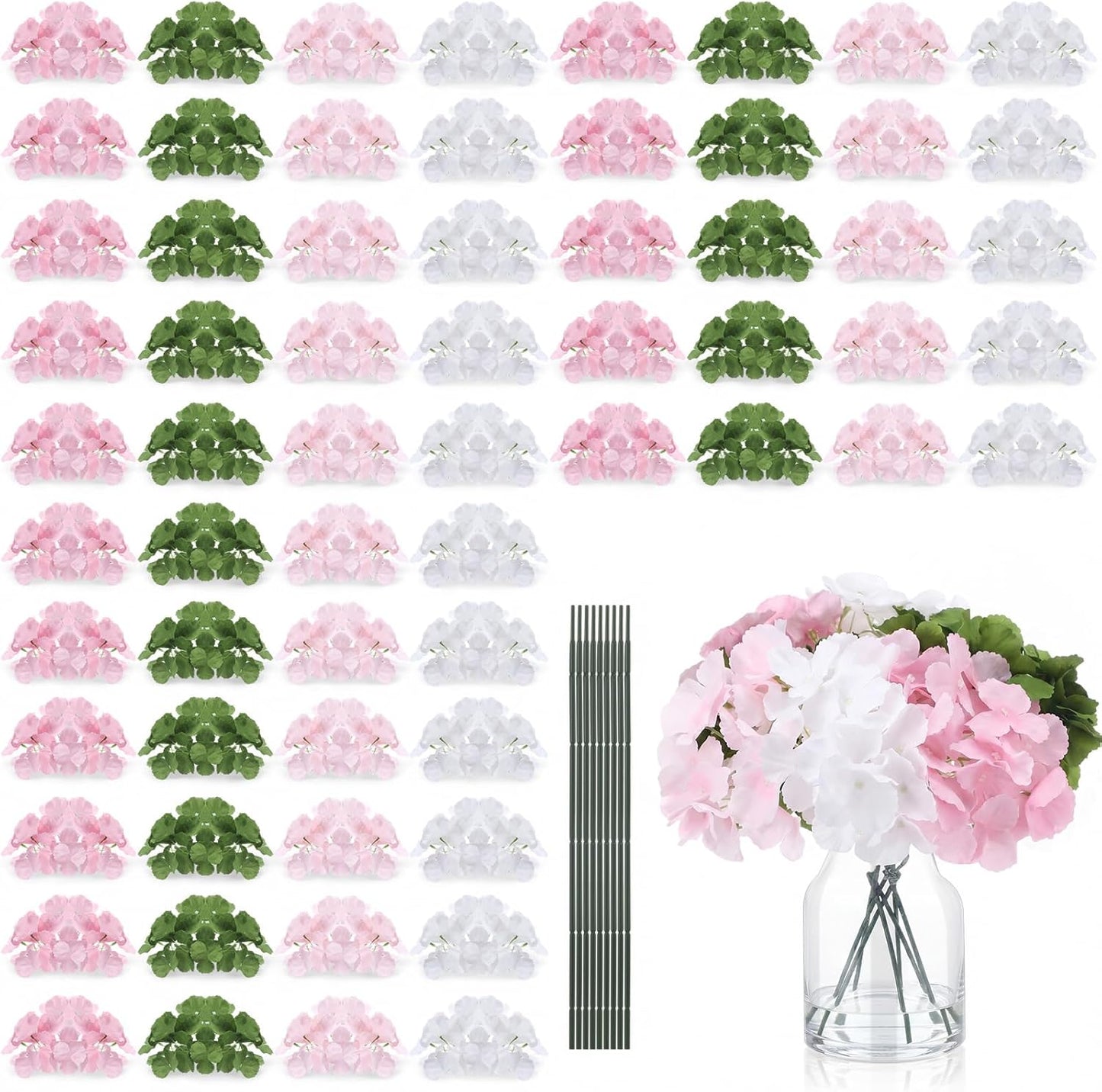 60 Pcs Artificial Hydrangea Flowers Bulk Silk Hydrangea Full Flowers Heads with Stems for Wedding, Home Table Centerpieces, Garden, Baby Shower, Party Decoration (Pink,Orange)