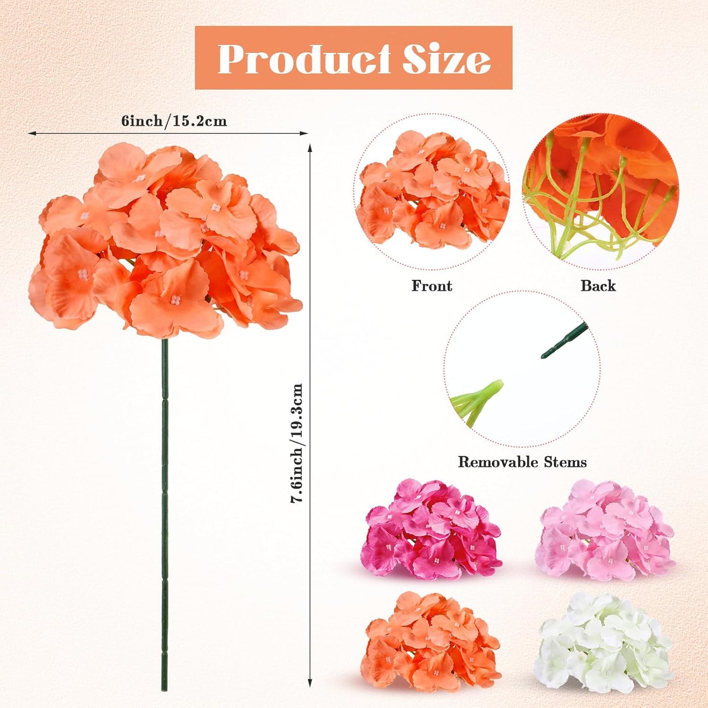 60 Pcs Artificial Hydrangea Flowers Bulk Silk Hydrangea Full Flowers Heads with Stems for Wedding, Home Table Centerpieces, Garden, Baby Shower, Party Decoration (Pink,Orange)