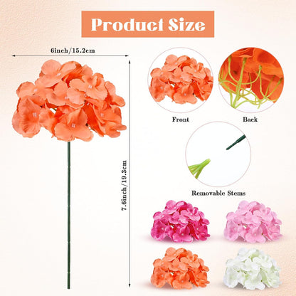 60 Pcs Artificial Hydrangea Flowers Bulk Silk Hydrangea Full Flowers Heads with Stems for Wedding, Home Table Centerpieces, Garden, Baby Shower, Party Decoration (Pink,Orange)