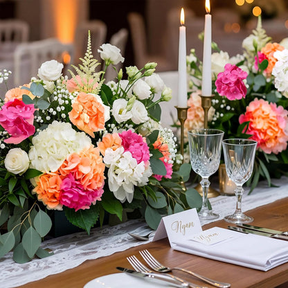60 Pcs Artificial Hydrangea Flowers Bulk Silk Hydrangea Full Flowers Heads with Stems for Wedding, Home Table Centerpieces, Garden, Baby Shower, Party Decoration (Pink,Orange)