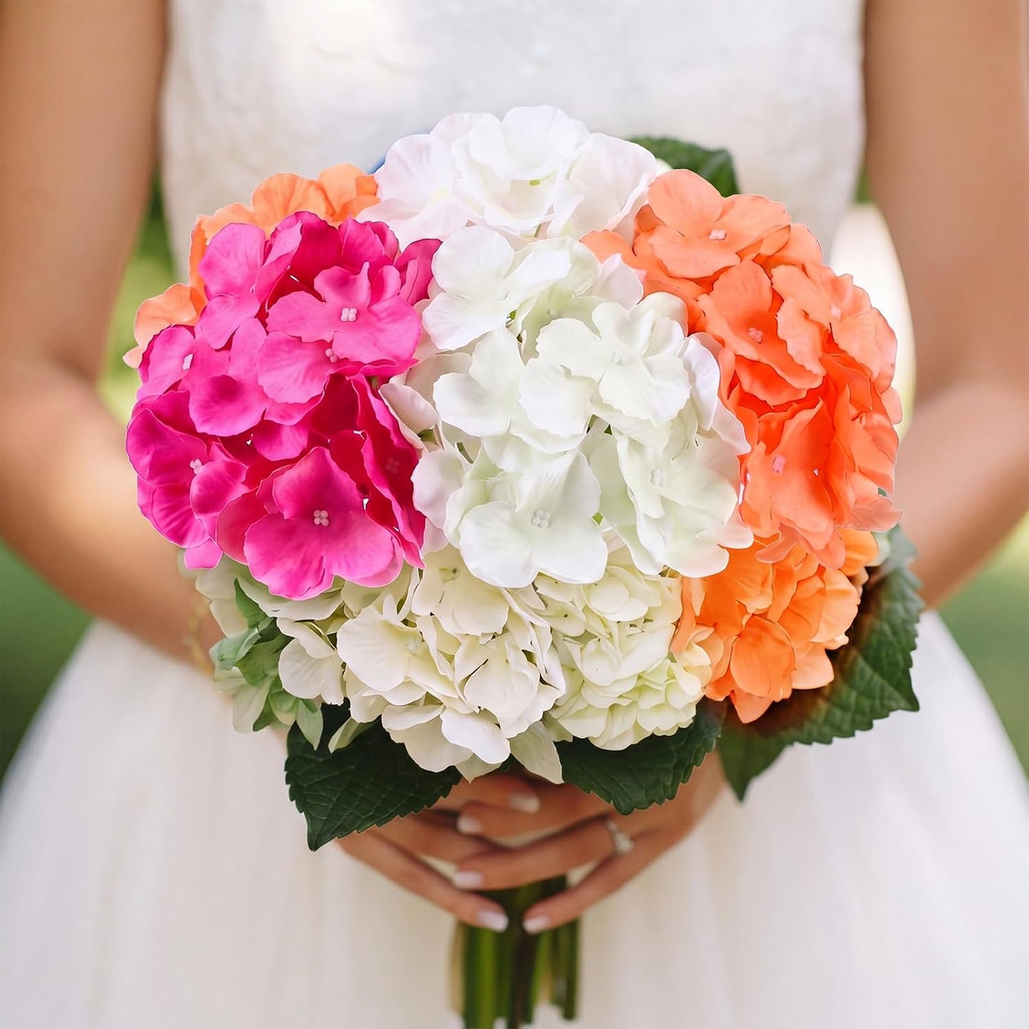 60 Pcs Artificial Hydrangea Flowers Bulk Silk Hydrangea Full Flowers Heads with Stems for Wedding, Home Table Centerpieces, Garden, Baby Shower, Party Decoration (Pink,Orange)
