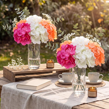 60 Pcs Artificial Hydrangea Flowers Bulk Silk Hydrangea Full Flowers Heads with Stems for Wedding, Home Table Centerpieces, Garden, Baby Shower, Party Decoration (Pink,Orange)