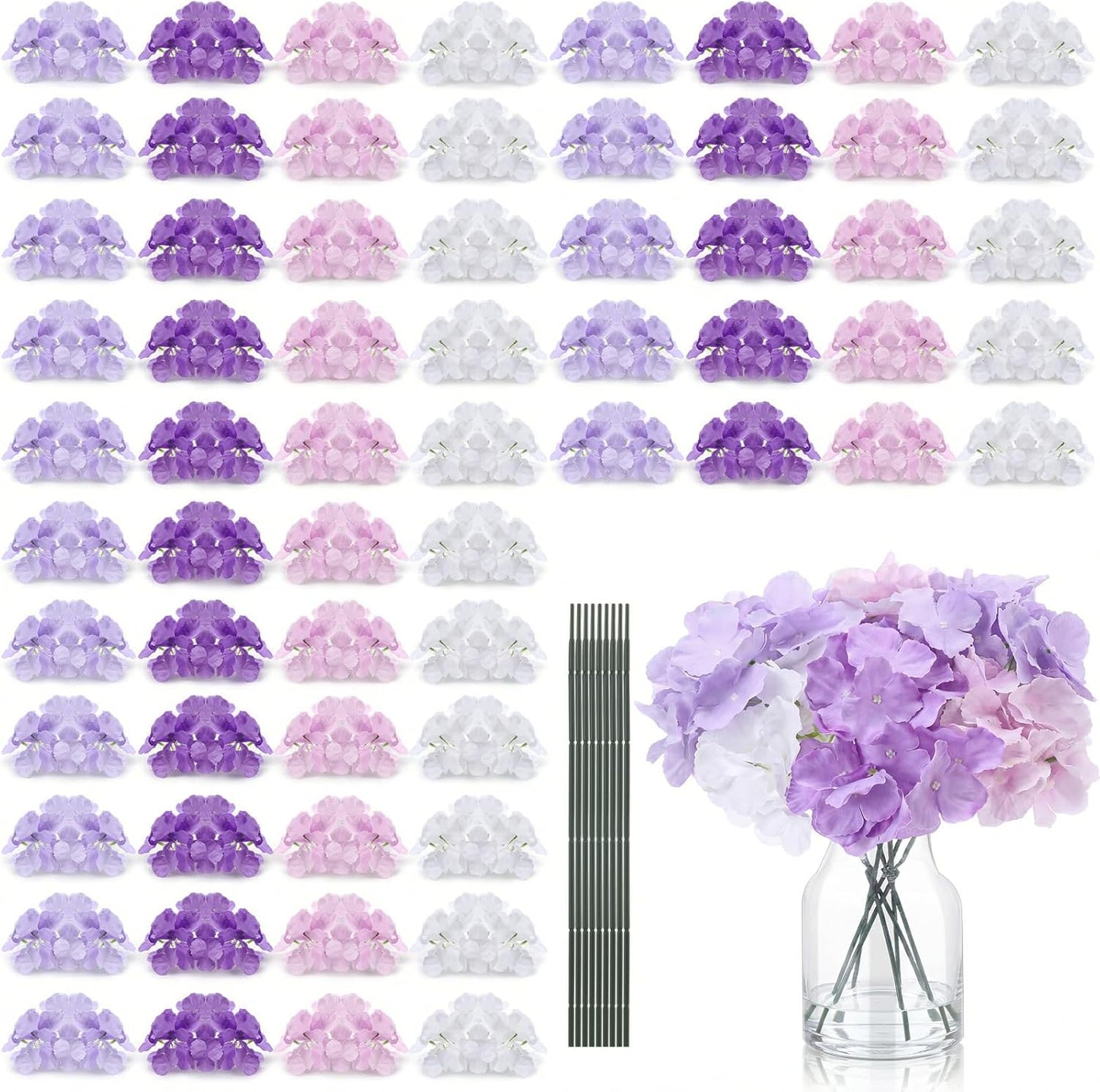 60 Pcs Artificial Hydrangea Flowers Bulk Silk Hydrangea Full Flowers Heads with Stems for Wedding, Home Table Centerpieces, Garden, Baby Shower, Party Decoration (Pink,Orange)