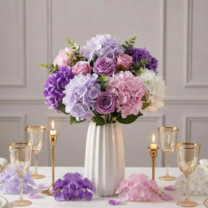 60 Pcs Artificial Hydrangea Flowers Bulk Silk Hydrangea Full Flowers Heads with Stems for Wedding, Home Table Centerpieces, Garden, Baby Shower, Party Decoration (Pink,Orange)