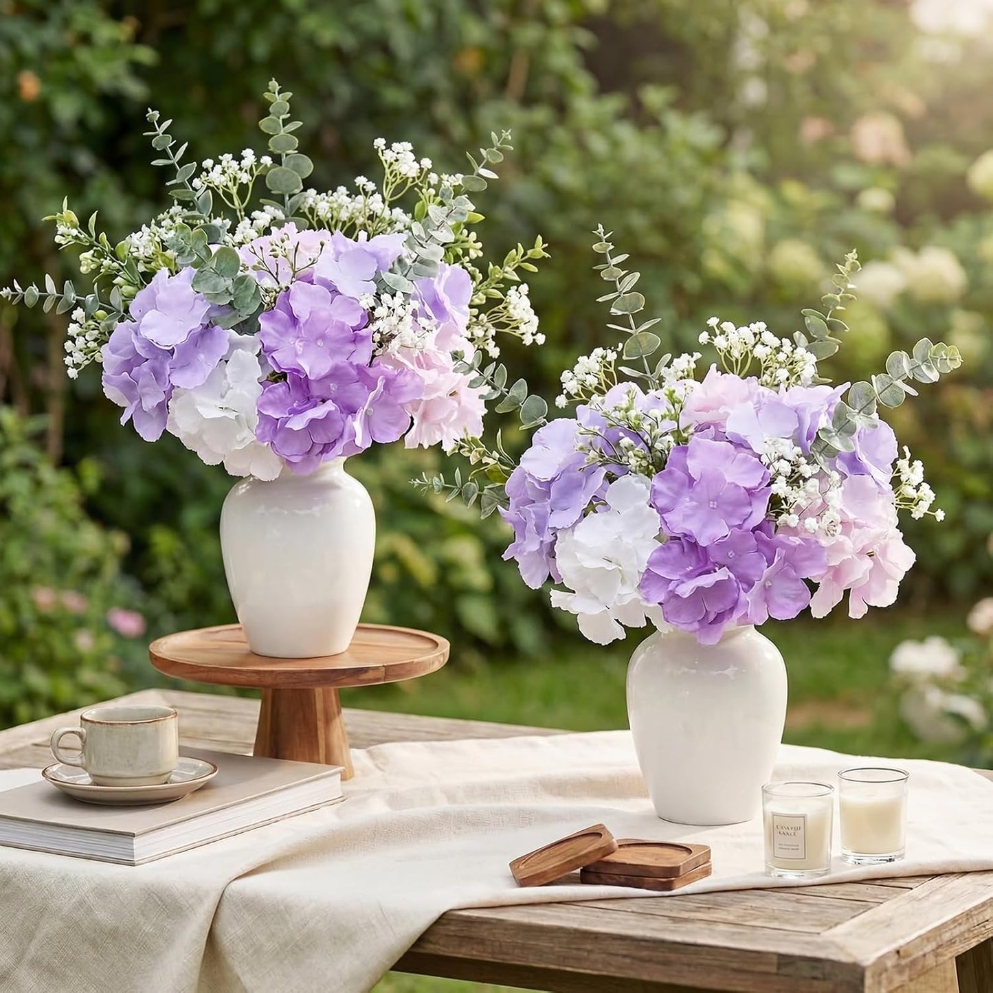 60 Pcs Artificial Hydrangea Flowers Bulk Silk Hydrangea Full Flowers Heads with Stems for Wedding, Home Table Centerpieces, Garden, Baby Shower, Party Decoration (Pink,Orange)