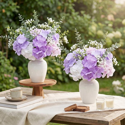 60 Pcs Artificial Hydrangea Flowers Bulk Silk Hydrangea Full Flowers Heads with Stems for Wedding, Home Table Centerpieces, Garden, Baby Shower, Party Decoration (Pink,Orange)