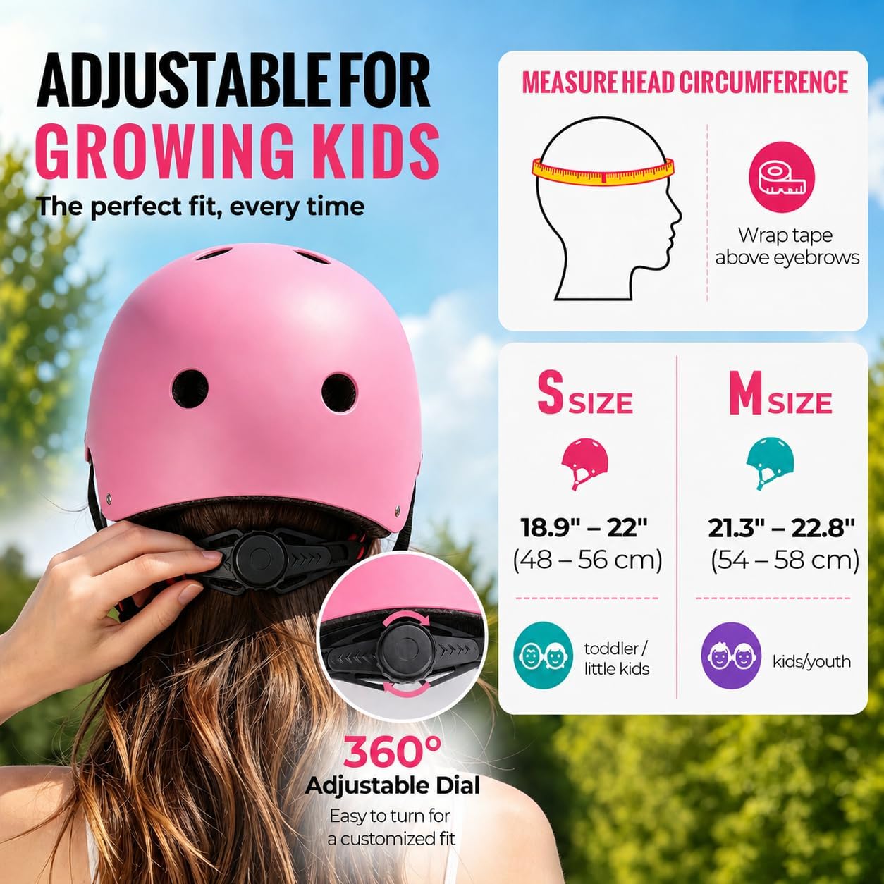 Kids Bike Helmet, Adjustable Toddler Helmet for Ages 3-5-8-14 | CPSC Certified, ABS+EPS, 11 Vents, Lightweight, Dial Fit for Boys Girls Youth, Multi-Sport Bicycle Scooter Skateboard Cycling