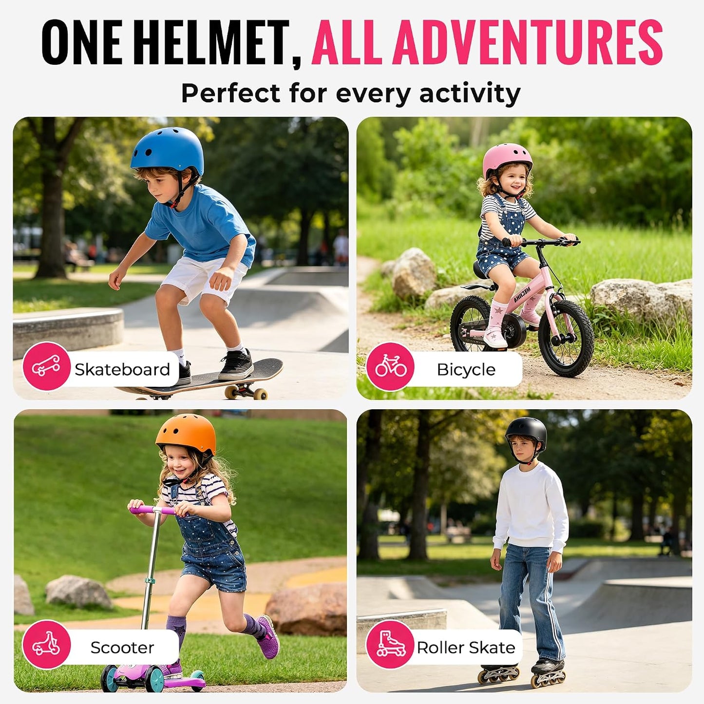 Kids Bike Helmet, Adjustable Toddler Helmet for Ages 3-5-8-14 | CPSC Certified, ABS+EPS, 11 Vents, Lightweight, Dial Fit for Boys Girls Youth, Multi-Sport Bicycle Scooter Skateboard Cycling