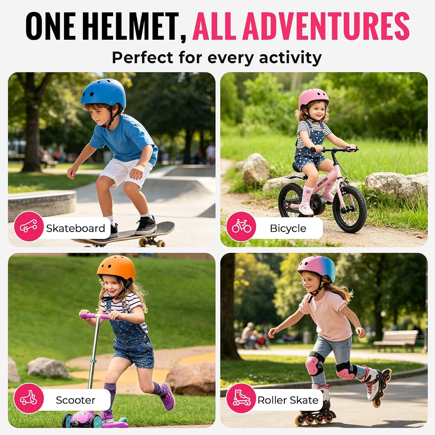 Kids Bike Helmet, Adjustable Toddler Helmet for Ages 3-5-8-14 | CPSC Certified, ABS+EPS, 11 Vents, Lightweight, Dial Fit for Boys Girls Youth, Multi-Sport Bicycle Scooter Skateboard Cycling