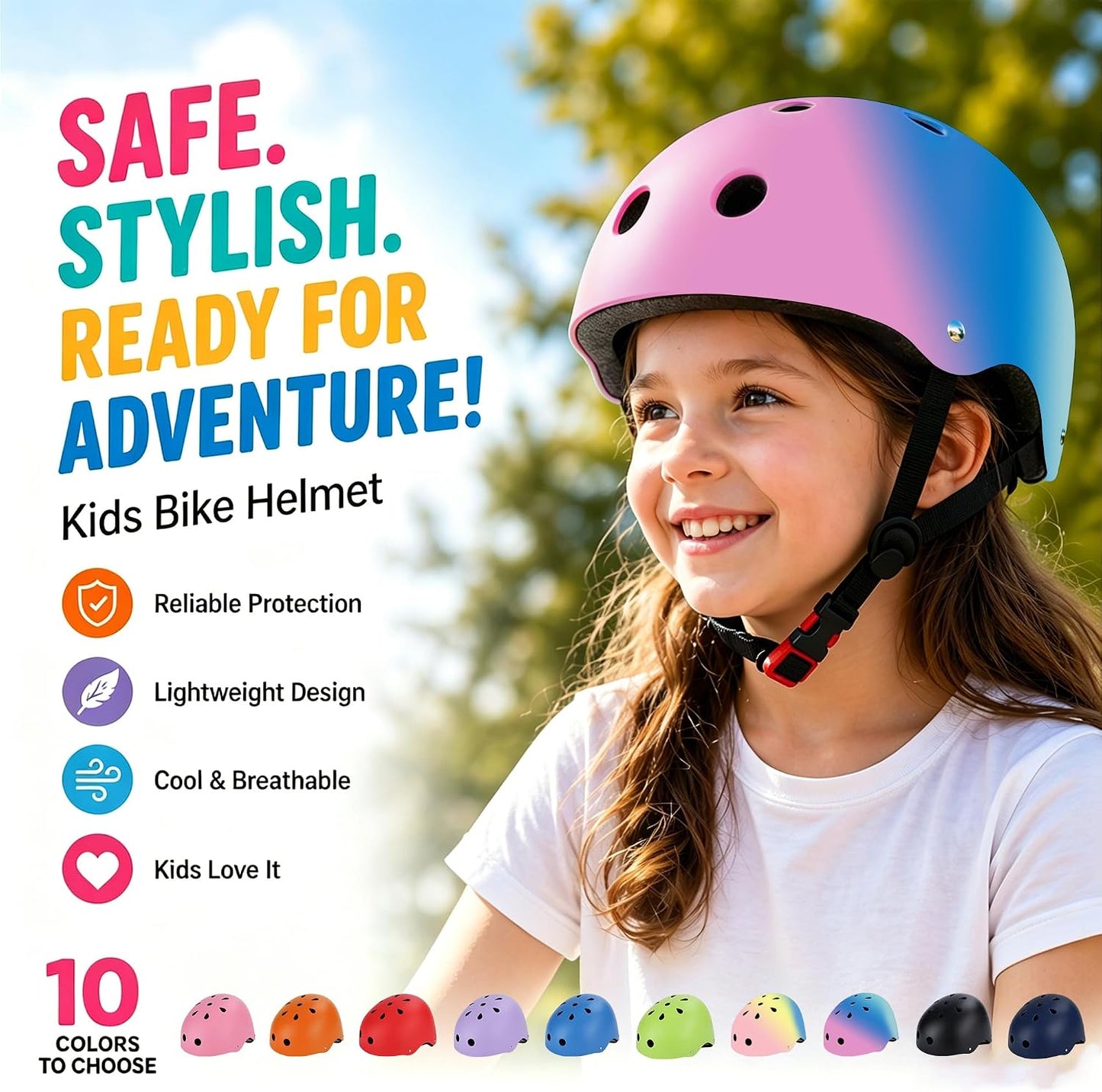 Kids Bike Helmet, Adjustable Toddler Helmet for Ages 3-5-8-14 | CPSC Certified, ABS+EPS, 11 Vents, Lightweight, Dial Fit for Boys Girls Youth, Multi-Sport Bicycle Scooter Skateboard Cycling