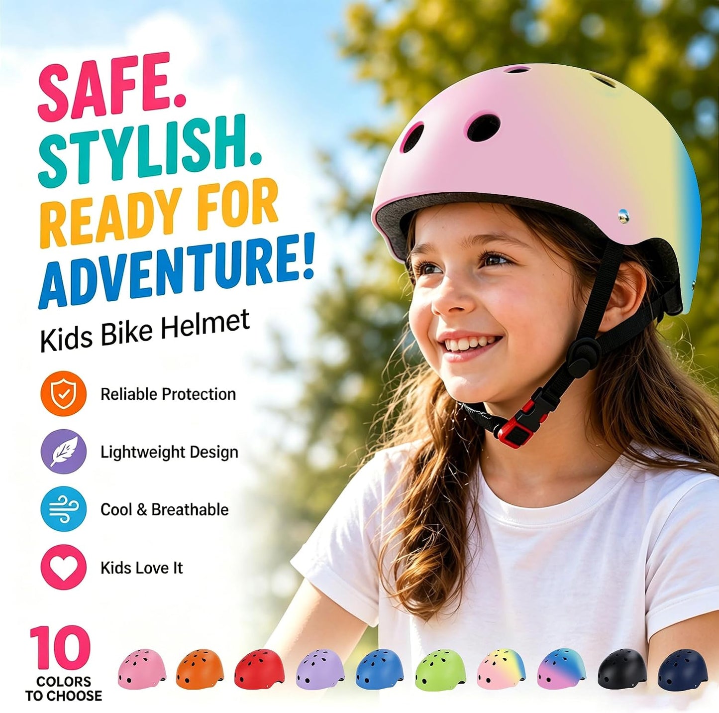 Kids Bike Helmet, Adjustable Toddler Helmet for Ages 3-5-8-14 | CPSC Certified, ABS+EPS, 11 Vents, Lightweight, Dial Fit for Boys Girls Youth, Multi-Sport Bicycle Scooter Skateboard Cycling