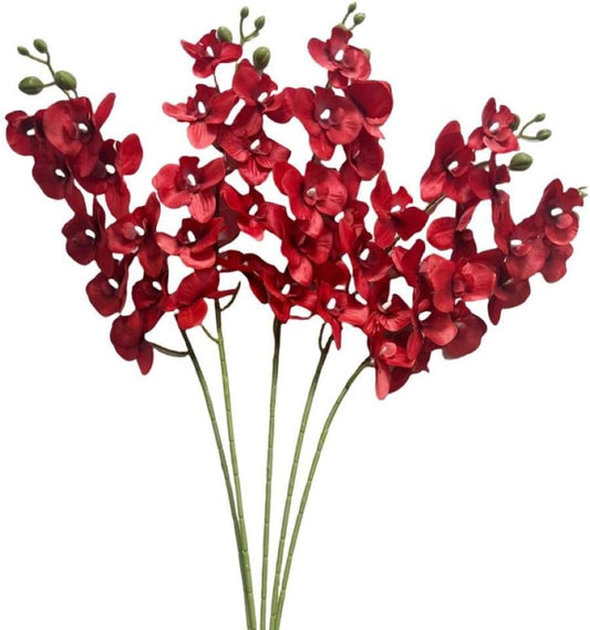 27”Artificial Orchid Stems Set of 5 Pcs,Silk Flowers with Stems | Long Stem Artificial Flowers,Faux Orchids Plants for Home Decor Red