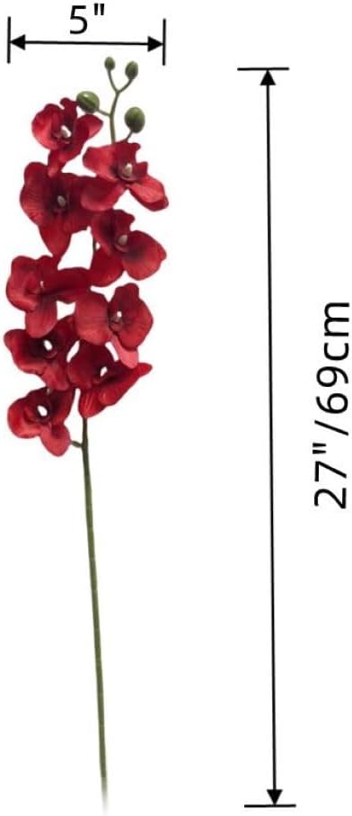27”Artificial Orchid Stems Set of 5 Pcs,Silk Flowers with Stems | Long Stem Artificial Flowers,Faux Orchids Plants for Home Decor Red