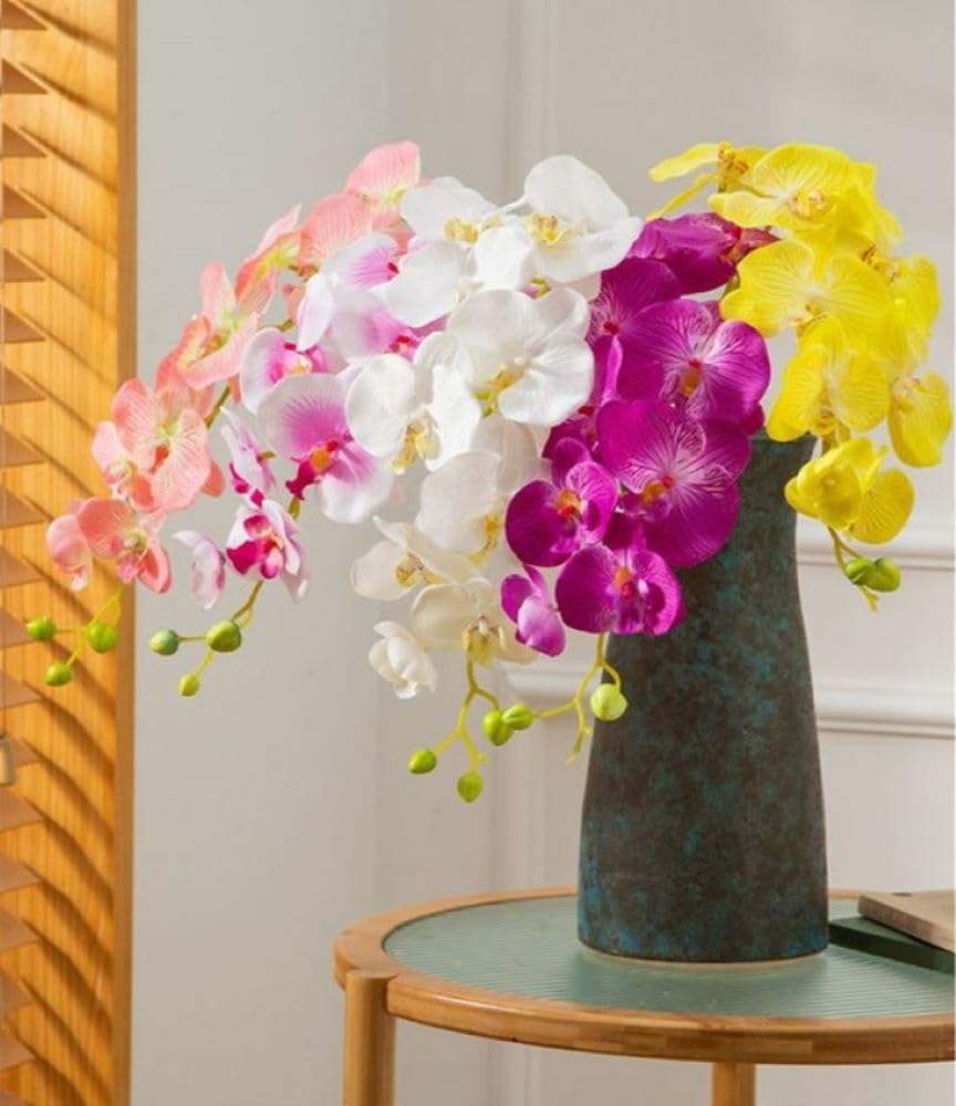 27”Artificial Orchid Stems Set of 5 Pcs,Silk Flowers with Stems | Long Stem Artificial Flowers,Faux Orchids Plants for Home Decor Red