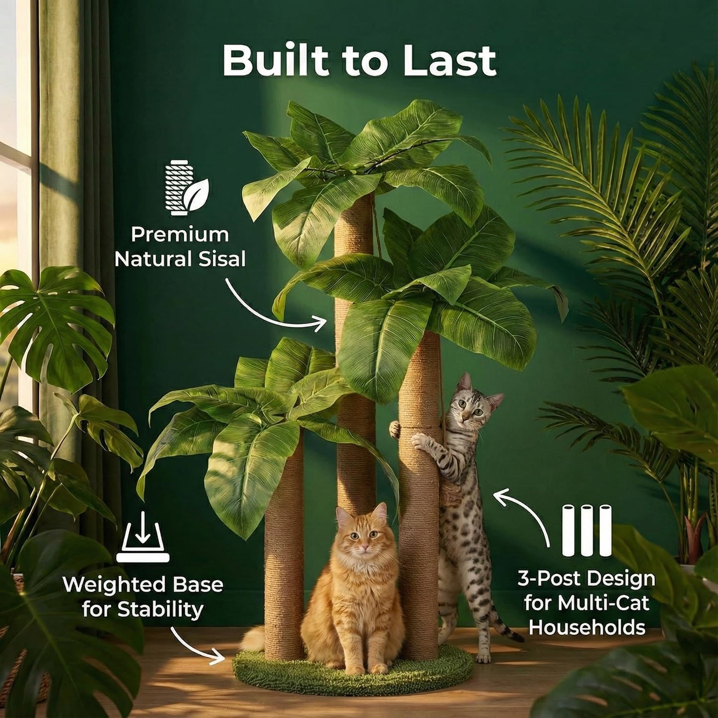 31.5Inch Cat Scratching Post,Cat Scratcher Tree with 3 Scratching Poles & 2 Interactive Dangling Balls,Cats Scratching Posts for Indoor Kitten & Adult Cats