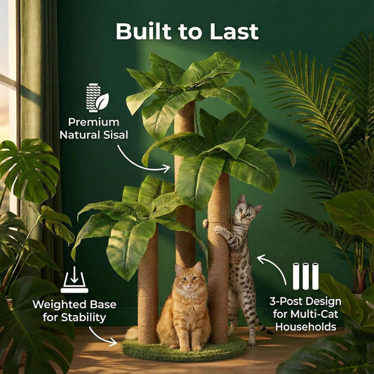 31.5Inch Cat Scratching Post,Cat Scratcher Tree with 3 Scratching Poles & 2 Interactive Dangling Balls,Cats Scratching Posts for Indoor Kitten & Adult Cats