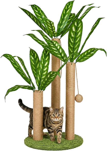 31.5Inch Cat Scratching Post,Cat Scratcher Tree with 3 Scratching Poles & 2 Interactive Dangling Balls,Cats Scratching Posts for Indoor Kitten & Adult Cats