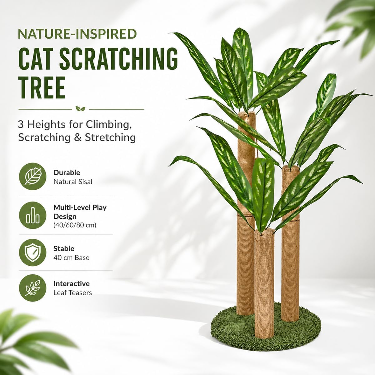 31.5Inch Cat Scratching Post,Cat Scratcher Tree with 3 Scratching Poles & 2 Interactive Dangling Balls,Cats Scratching Posts for Indoor Kitten & Adult Cats