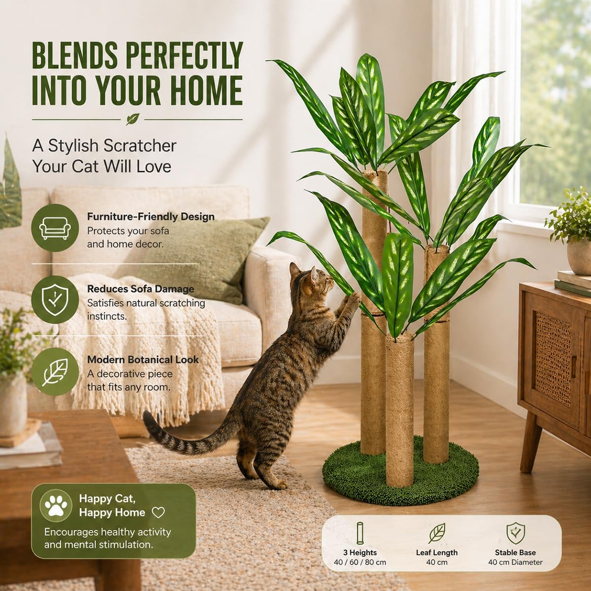 31.5Inch Cat Scratching Post,Cat Scratcher Tree with 3 Scratching Poles & 2 Interactive Dangling Balls,Cats Scratching Posts for Indoor Kitten & Adult Cats