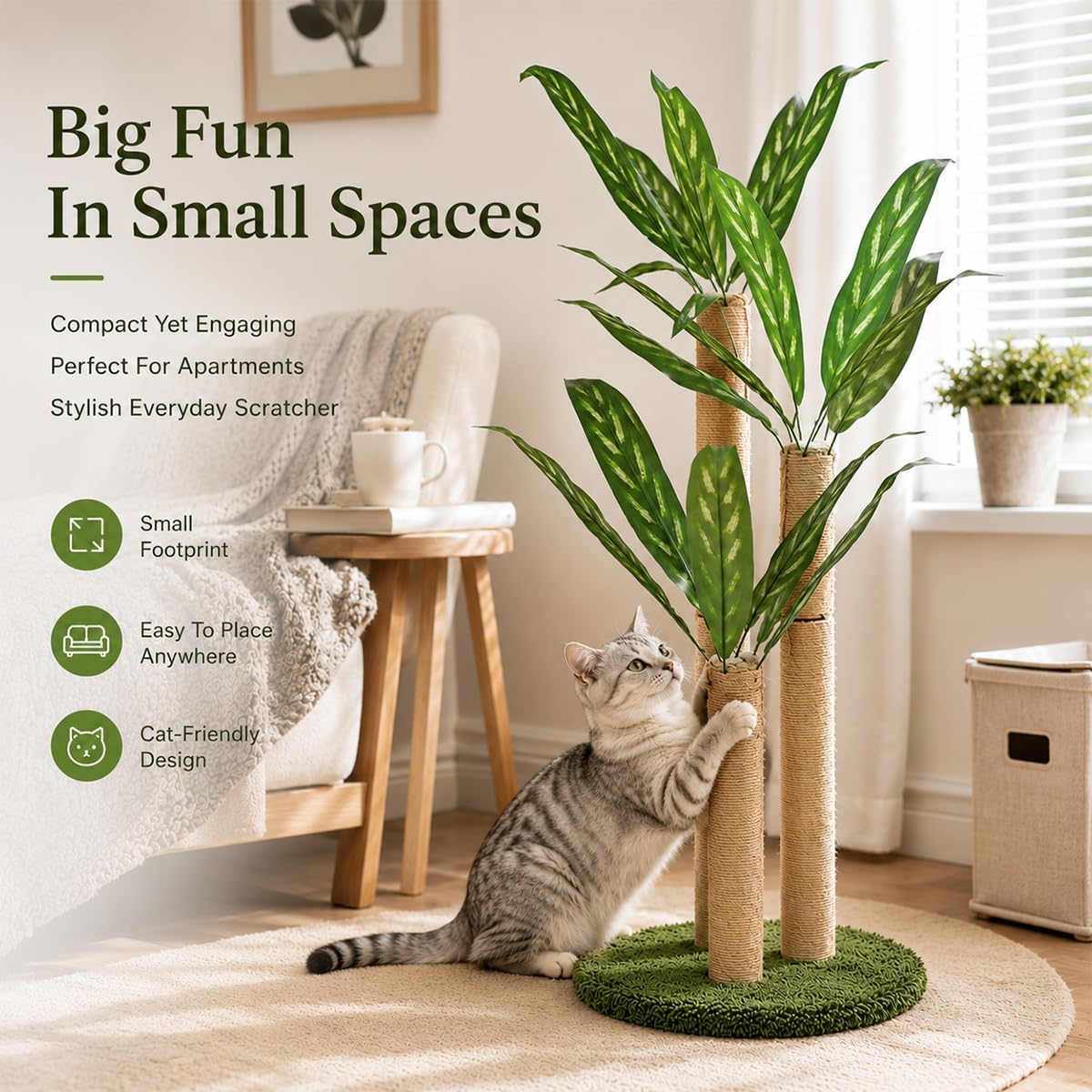 31.5Inch Cat Scratching Post,Cat Scratcher Tree with 3 Scratching Poles & 2 Interactive Dangling Balls,Cats Scratching Posts for Indoor Kitten & Adult Cats