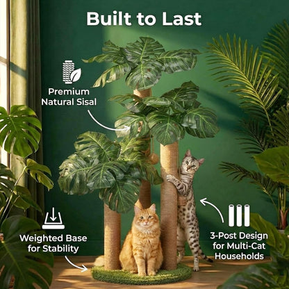 31.5Inch Cat Scratching Post,Cat Scratcher Tree with 3 Scratching Poles & 2 Interactive Dangling Balls,Cats Scratching Posts for Indoor Kitten & Adult Cats