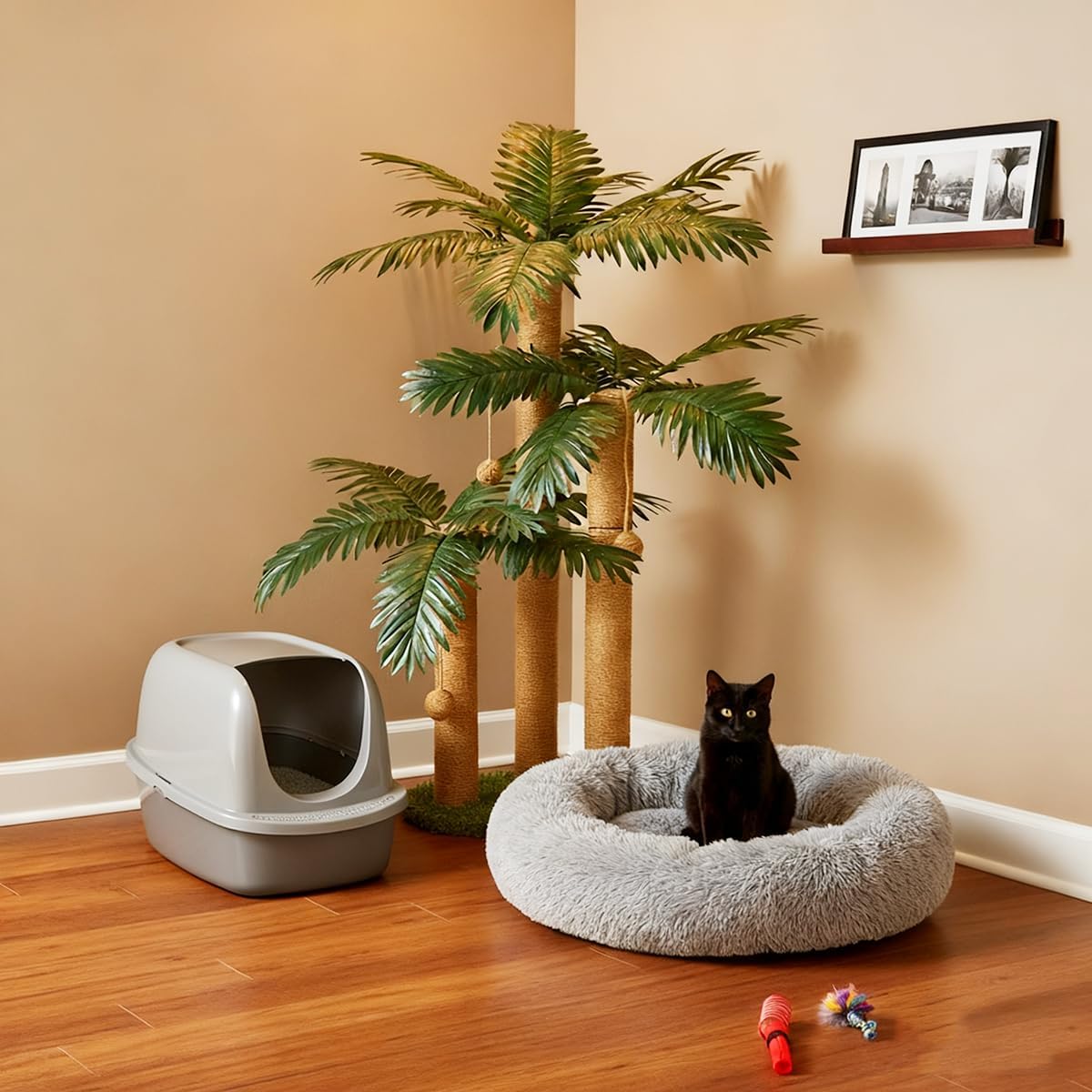 31.5Inch Cat Scratching Post,Cat Scratcher Tree with 3 Scratching Poles & 2 Interactive Dangling Balls,Cats Scratching Posts for Indoor Kitten & Adult Cats