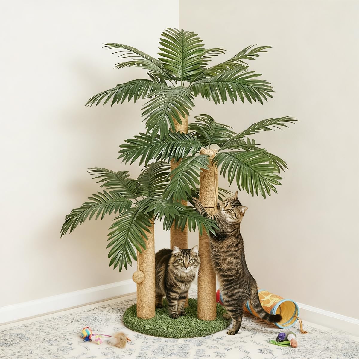 31.5Inch Cat Scratching Post,Cat Scratcher Tree with 3 Scratching Poles & 2 Interactive Dangling Balls,Cats Scratching Posts for Indoor Kitten & Adult Cats