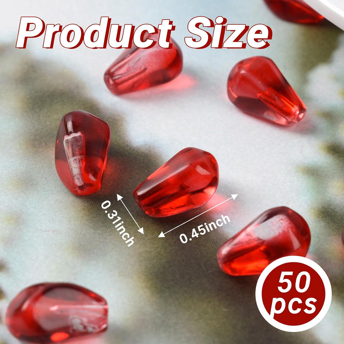 Artificial Pomegranate Seeds, 50 Pcs Glass Pomegranate Seeds Fake Fruits for Home Kitchen Vase Filler Table Decor DIY Crafts Pendants Props