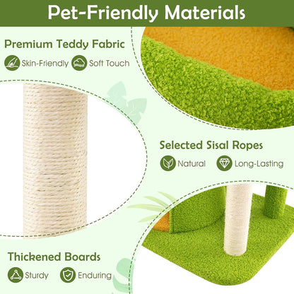 Palm Cute Cat Tree, Cat Tower with Sisal Scratching Posts, Padded Top Perch, Condo, Self Groomer, Jumping Platforms & Dangling Balls, Unique Cat Tree Tower with Green Leaves for Indoor Cats