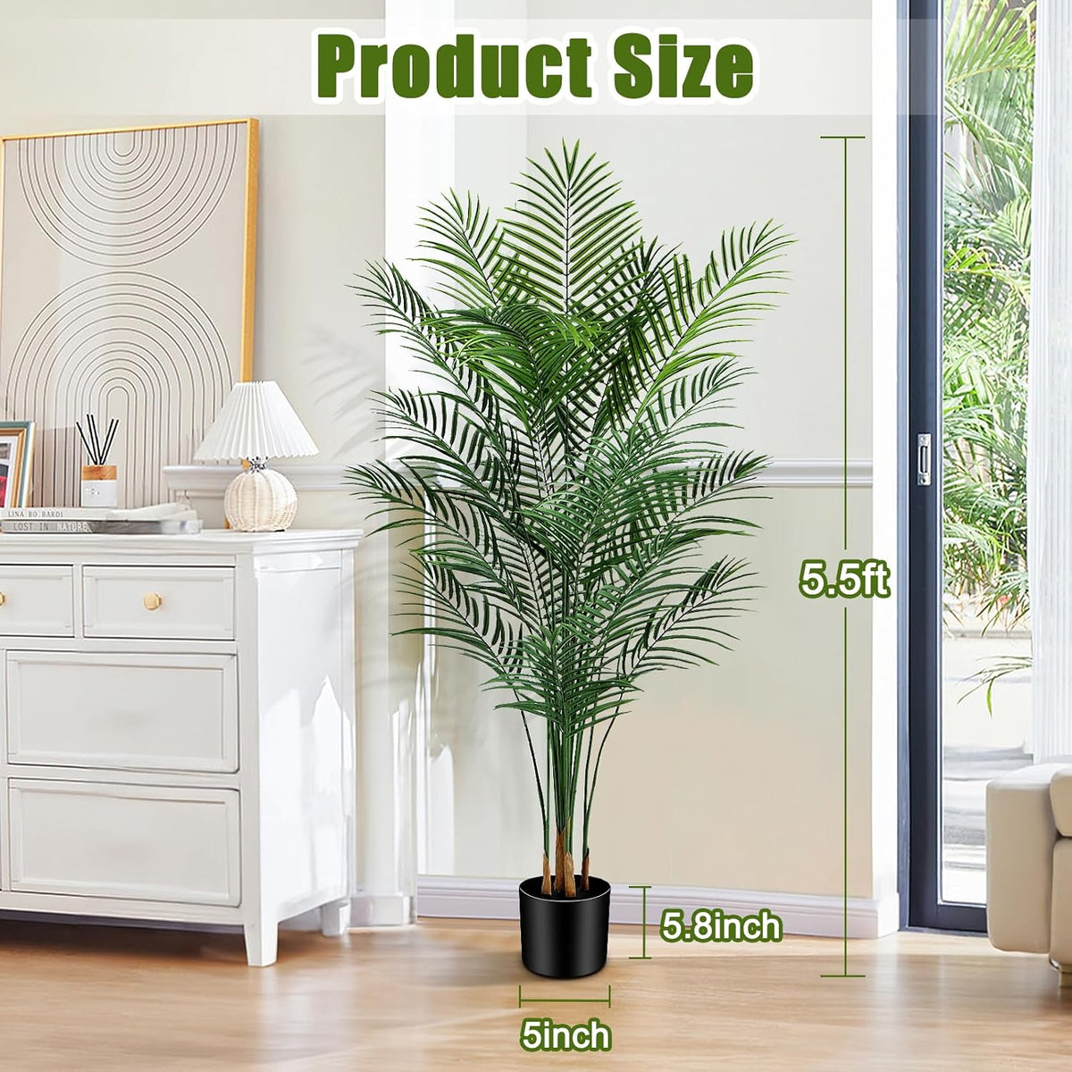 Artificial Palm Tree Outdoor 6ft, Large Fake Tropical Areca Palm Tree with 18 Trunks, Tall Faux Floor Plants for Indoor Outdoor-Living Rooms, Offices, Bedroom Home Decor