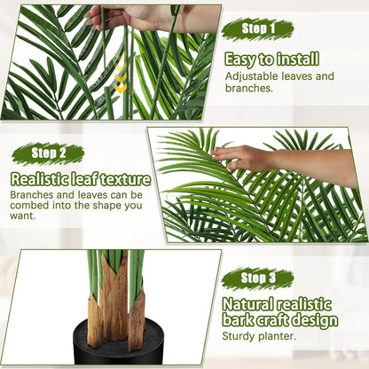 Artificial Palm Tree Outdoor 6ft, Large Fake Tropical Areca Palm Tree with 18 Trunks, Tall Faux Floor Plants for Indoor Outdoor-Living Rooms, Offices, Bedroom Home Decor