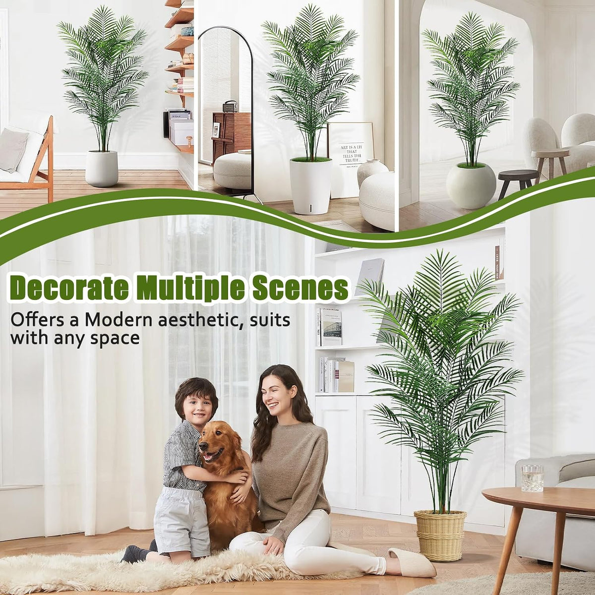 Artificial Palm Tree Outdoor 6ft, Large Fake Tropical Areca Palm Tree with 18 Trunks, Tall Faux Floor Plants for Indoor Outdoor-Living Rooms, Offices, Bedroom Home Decor