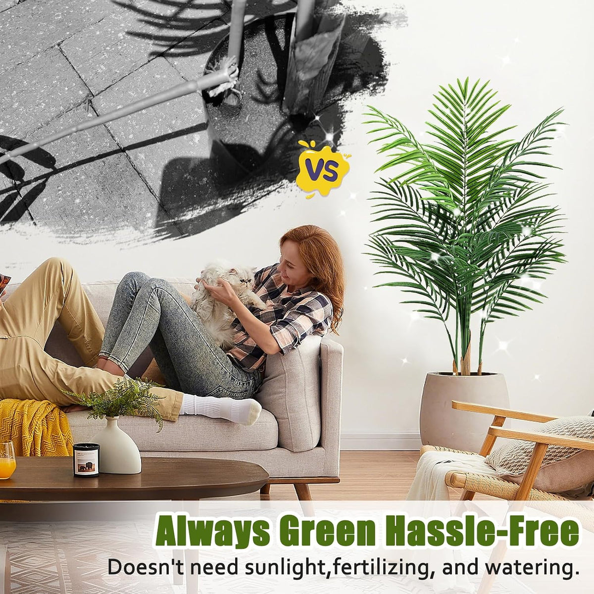 Artificial Palm Tree Outdoor 6ft, Large Fake Tropical Areca Palm Tree with 18 Trunks, Tall Faux Floor Plants for Indoor Outdoor-Living Rooms, Offices, Bedroom Home Decor