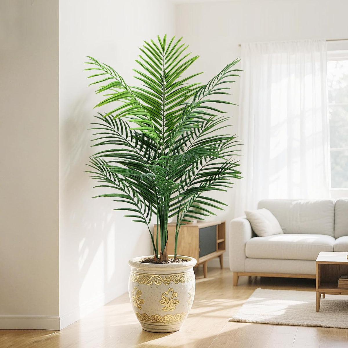 Artificial Palm Tree Outdoor 6ft, Large Fake Tropical Areca Palm Tree with 18 Trunks, Tall Faux Floor Plants for Indoor Outdoor-Living Rooms, Offices, Bedroom Home Decor
