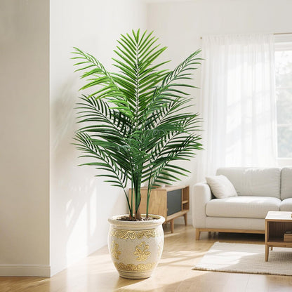 Artificial Palm Tree Outdoor 6ft, Large Fake Tropical Areca Palm Tree with 18 Trunks, Tall Faux Floor Plants for Indoor Outdoor-Living Rooms, Offices, Bedroom Home Decor