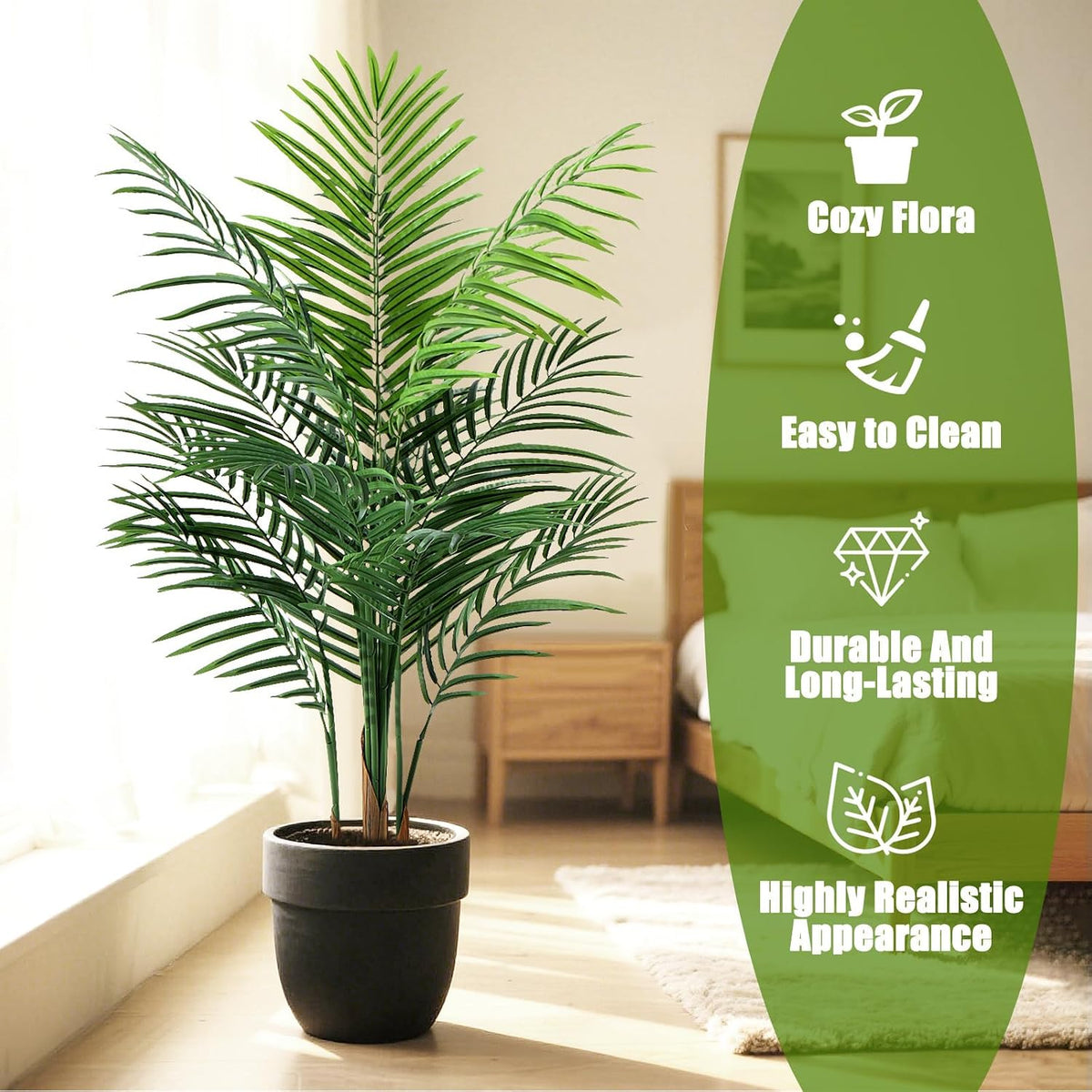 Artificial Palm Tree Outdoor 6ft, Large Fake Tropical Areca Palm Tree with 18 Trunks, Tall Faux Floor Plants for Indoor Outdoor-Living Rooms, Offices, Bedroom Home Decor