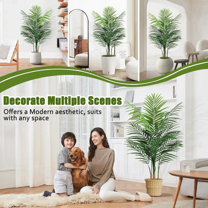 Artificial Palm Tree Outdoor 6ft, Large Fake Tropical Areca Palm Tree with 18 Trunks, Tall Faux Floor Plants for Indoor Outdoor-Living Rooms, Offices, Bedroom Home Decor