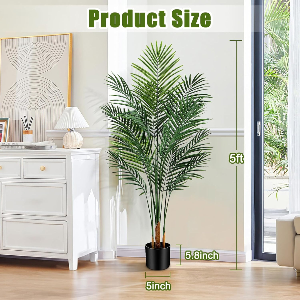 Artificial Palm Tree Outdoor 6ft, Large Fake Tropical Areca Palm Tree with 18 Trunks, Tall Faux Floor Plants for Indoor Outdoor-Living Rooms, Offices, Bedroom Home Decor