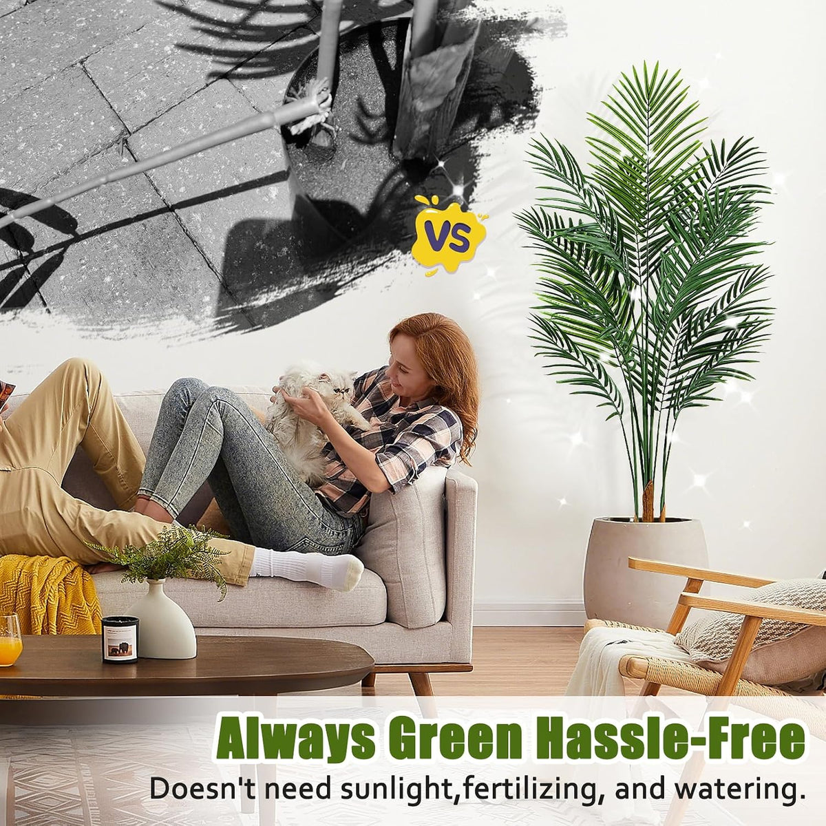 Artificial Palm Tree Outdoor 6ft, Large Fake Tropical Areca Palm Tree with 18 Trunks, Tall Faux Floor Plants for Indoor Outdoor-Living Rooms, Offices, Bedroom Home Decor