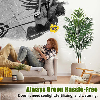 Artificial Palm Tree Outdoor 6ft, Large Fake Tropical Areca Palm Tree with 18 Trunks, Tall Faux Floor Plants for Indoor Outdoor-Living Rooms, Offices, Bedroom Home Decor