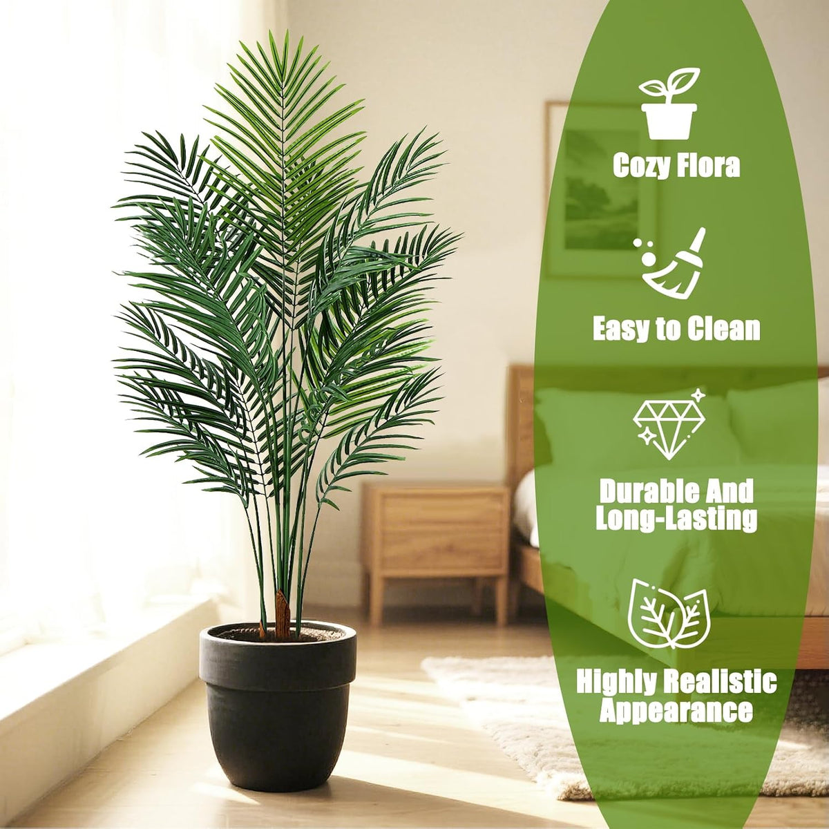Artificial Palm Tree Outdoor 6ft, Large Fake Tropical Areca Palm Tree with 18 Trunks, Tall Faux Floor Plants for Indoor Outdoor-Living Rooms, Offices, Bedroom Home Decor