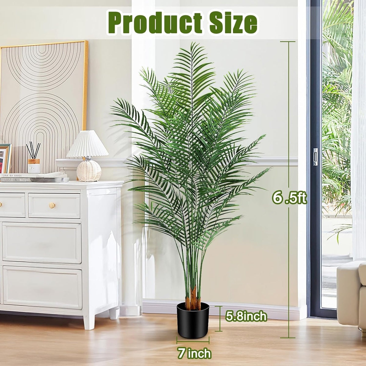 Artificial Palm Tree Outdoor 6ft, Large Fake Tropical Areca Palm Tree with 18 Trunks, Tall Faux Floor Plants for Indoor Outdoor-Living Rooms, Offices, Bedroom Home Decor