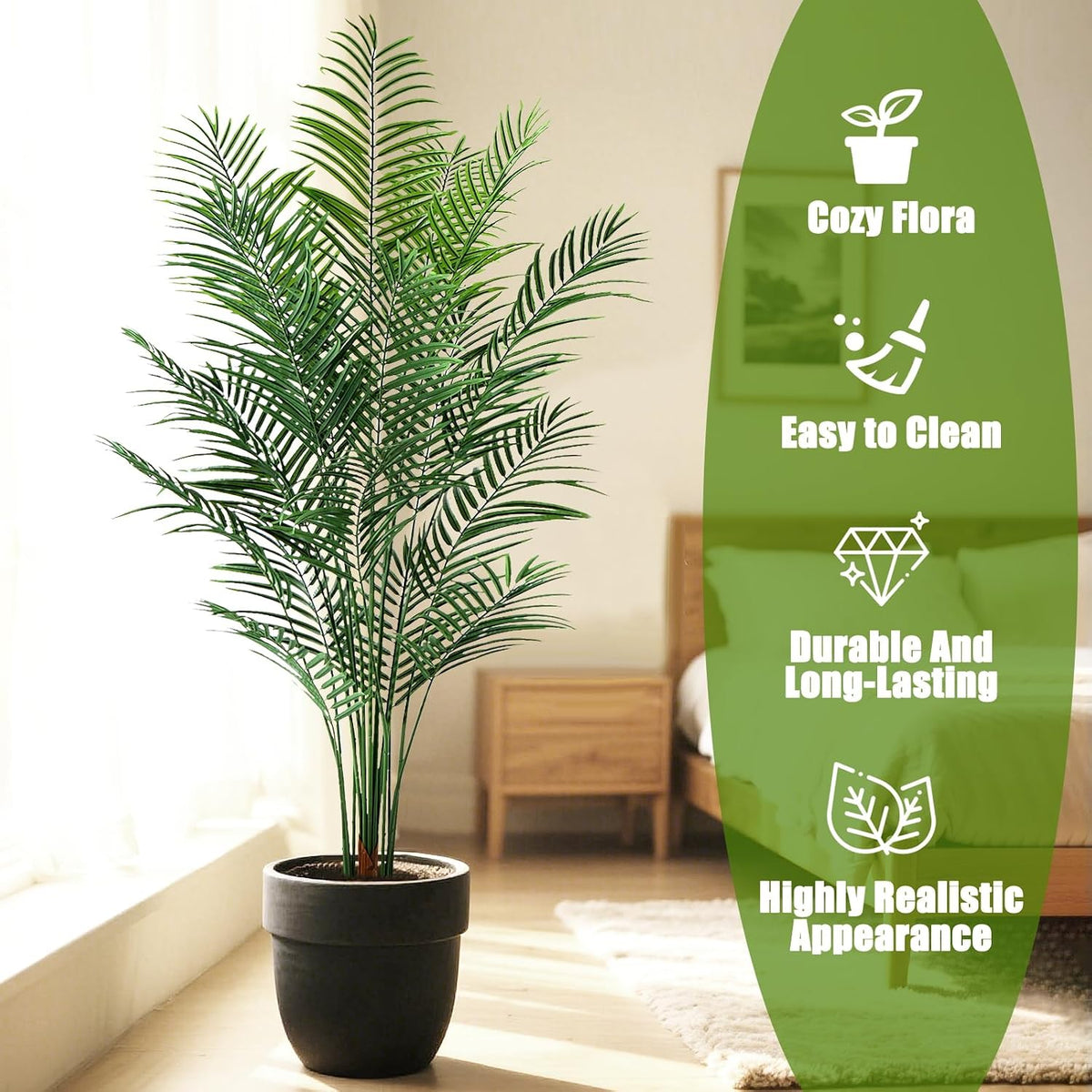 Artificial Palm Tree Outdoor 6ft, Large Fake Tropical Areca Palm Tree with 18 Trunks, Tall Faux Floor Plants for Indoor Outdoor-Living Rooms, Offices, Bedroom Home Decor
