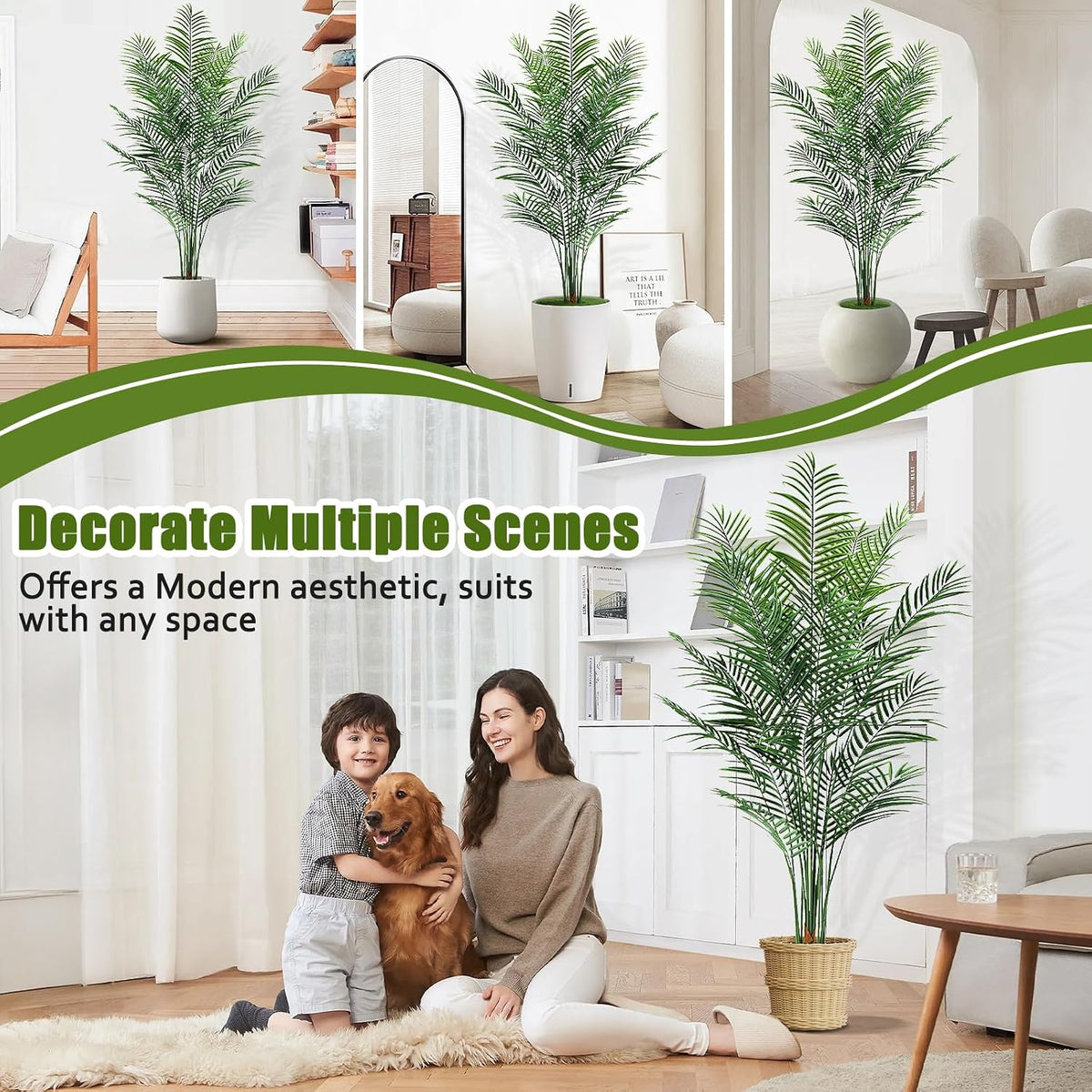 Artificial Palm Tree Outdoor 6ft, Large Fake Tropical Areca Palm Tree with 18 Trunks, Tall Faux Floor Plants for Indoor Outdoor-Living Rooms, Offices, Bedroom Home Decor