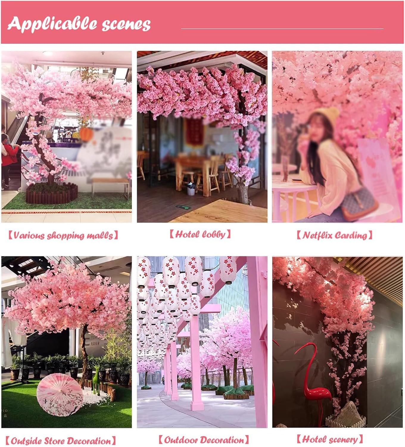 001,1.8 * 1.5M,Pink Cherry Blossoms Trees/Artificial Cherry Blossoms Trees/Simulation Peach Blossoms Tree/Garden Plants Simulation Fake Flowers