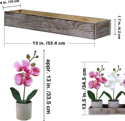 Set of 3 Small Artificial Orchid Potted Plants Arrangement with Rustic Wood Planter Box Real Touch Faux Phalaenopsis Moth Orchid Flowers in Pots for Home Office Desk Shelf Table Centerpiece