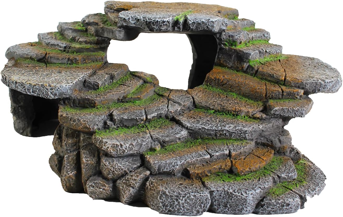 Reptology Shale Scape Step Ledge – Decorative Resin for Aquariums & Terrariums – Great for Reptiles, Amphibians, and Fish – Small