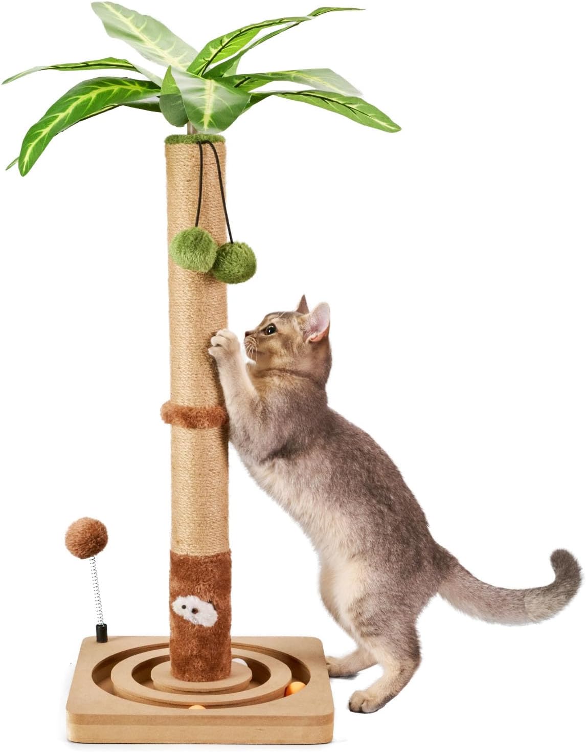 35in Tall Cat Scratching Post Sturdy and Premium Scratch Posts with Hanging Ball and Ball Track Cute Cat Tree for Indoor Cats