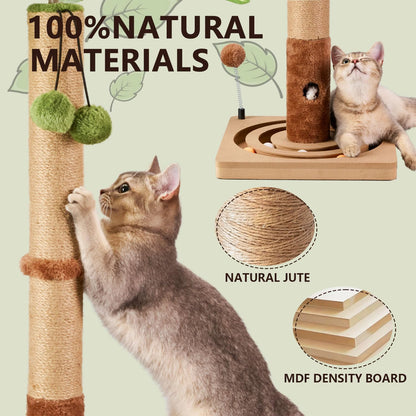 35in Tall Cat Scratching Post Sturdy and Premium Scratch Posts with Hanging Ball and Ball Track Cute Cat Tree for Indoor Cats
