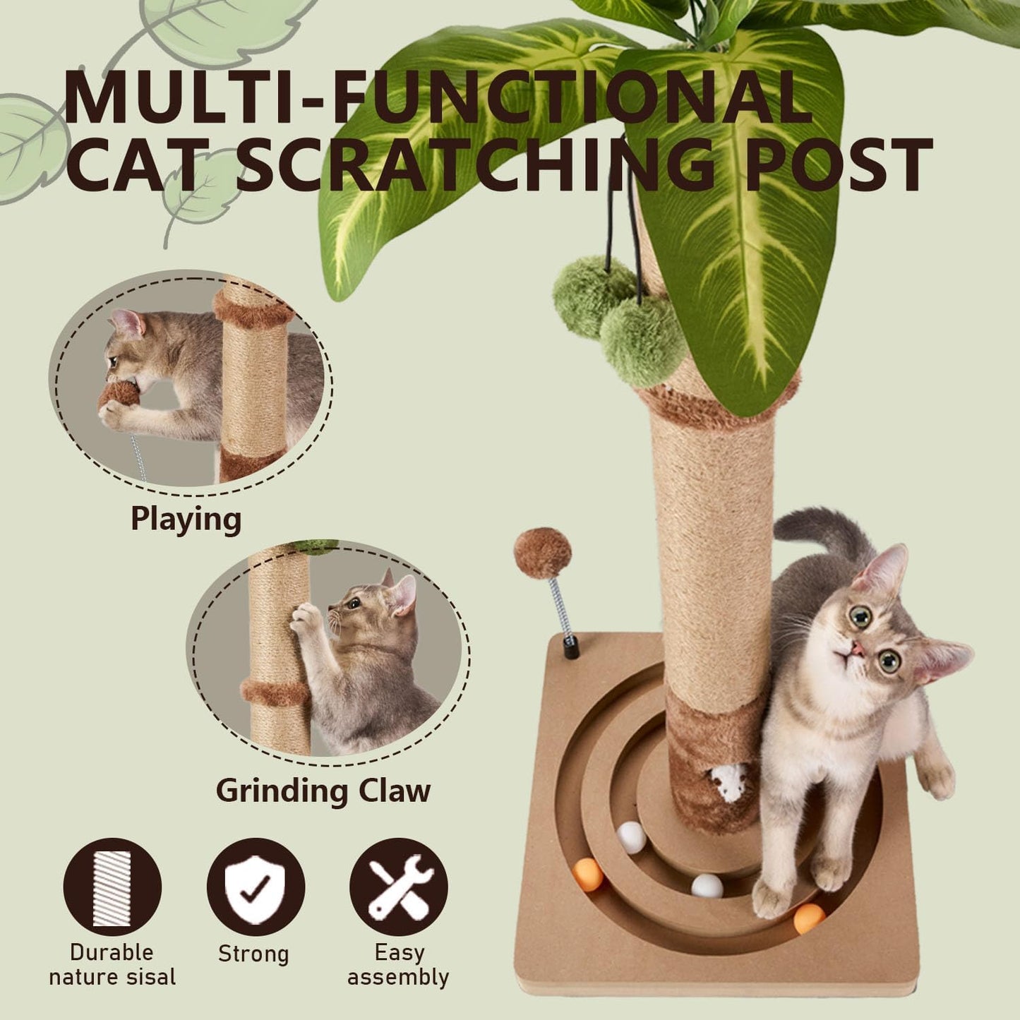 35in Tall Cat Scratching Post Sturdy and Premium Scratch Posts with Hanging Ball and Ball Track Cute Cat Tree for Indoor Cats